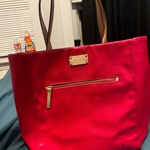 Kate Spade Hot Pink Tote with Gold Accents  Front Zip Pocket